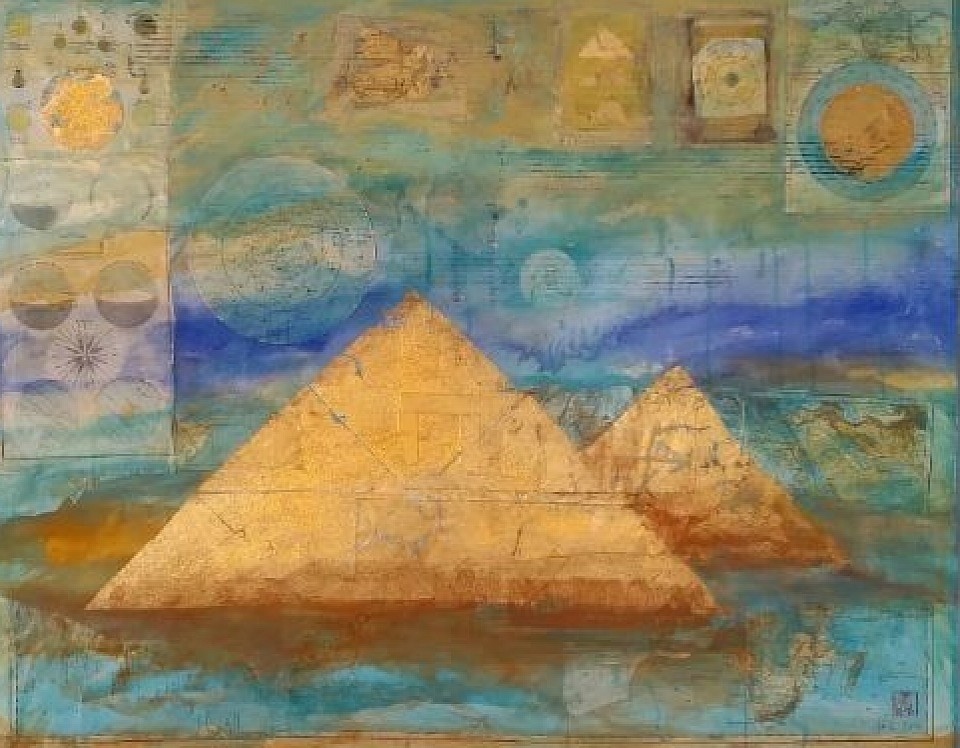 Mischtechnik, Collage mit Acryl und Blattgold von Lisa Lippuner